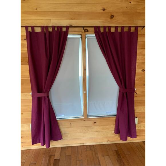 Set of 2 Tab Top Curtain Panels 38" x 70" with Tiebacks Burgundy Purple Lined - Picture 1 of 11
